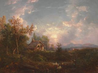 François Regis Gignoux - Landscape with Man Fishing