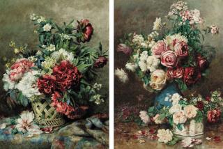 François Rivoire - A vase of roses; and A basket of flowers