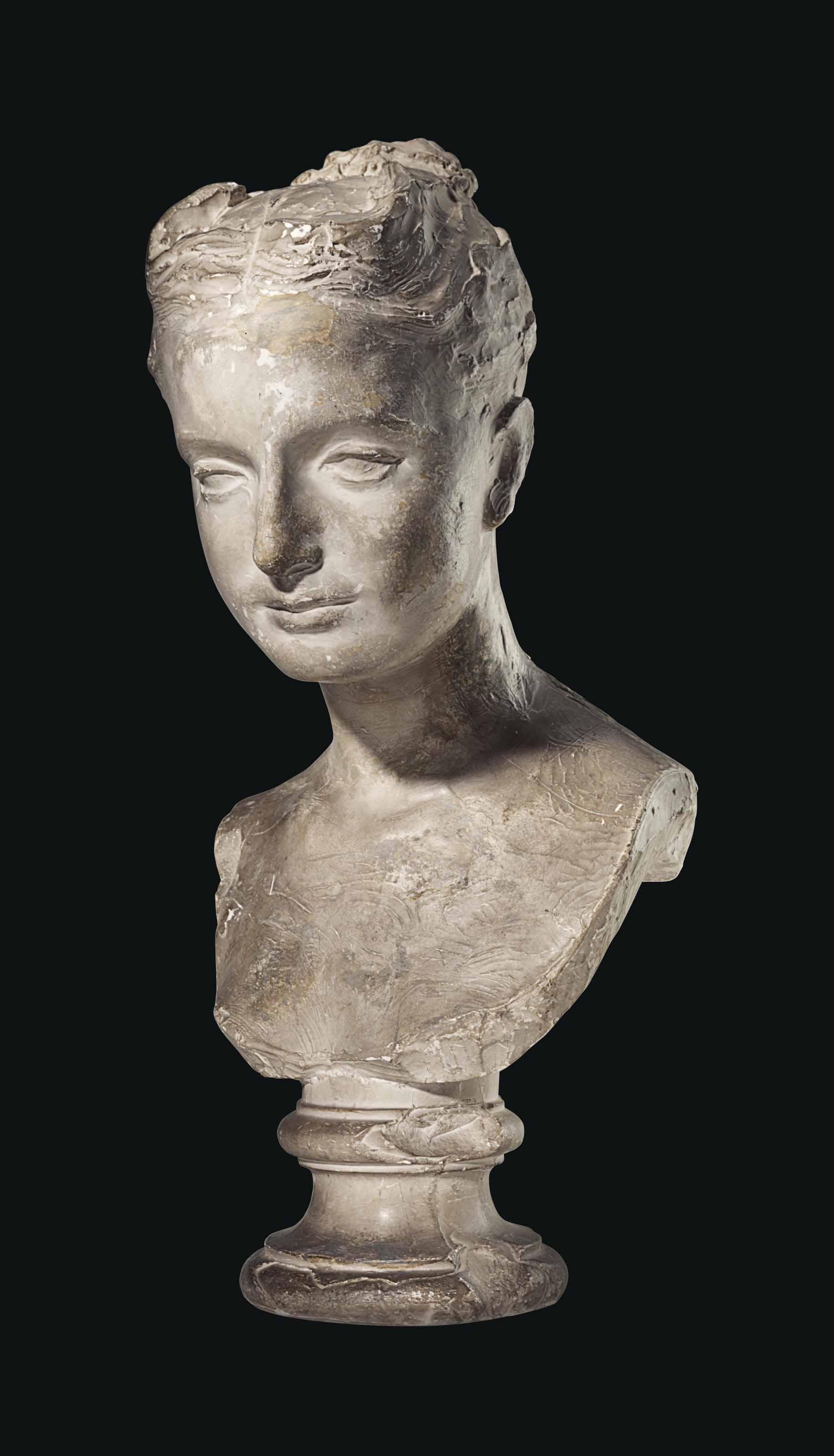 François Rude - A Plaster Bust Of A Young Girl