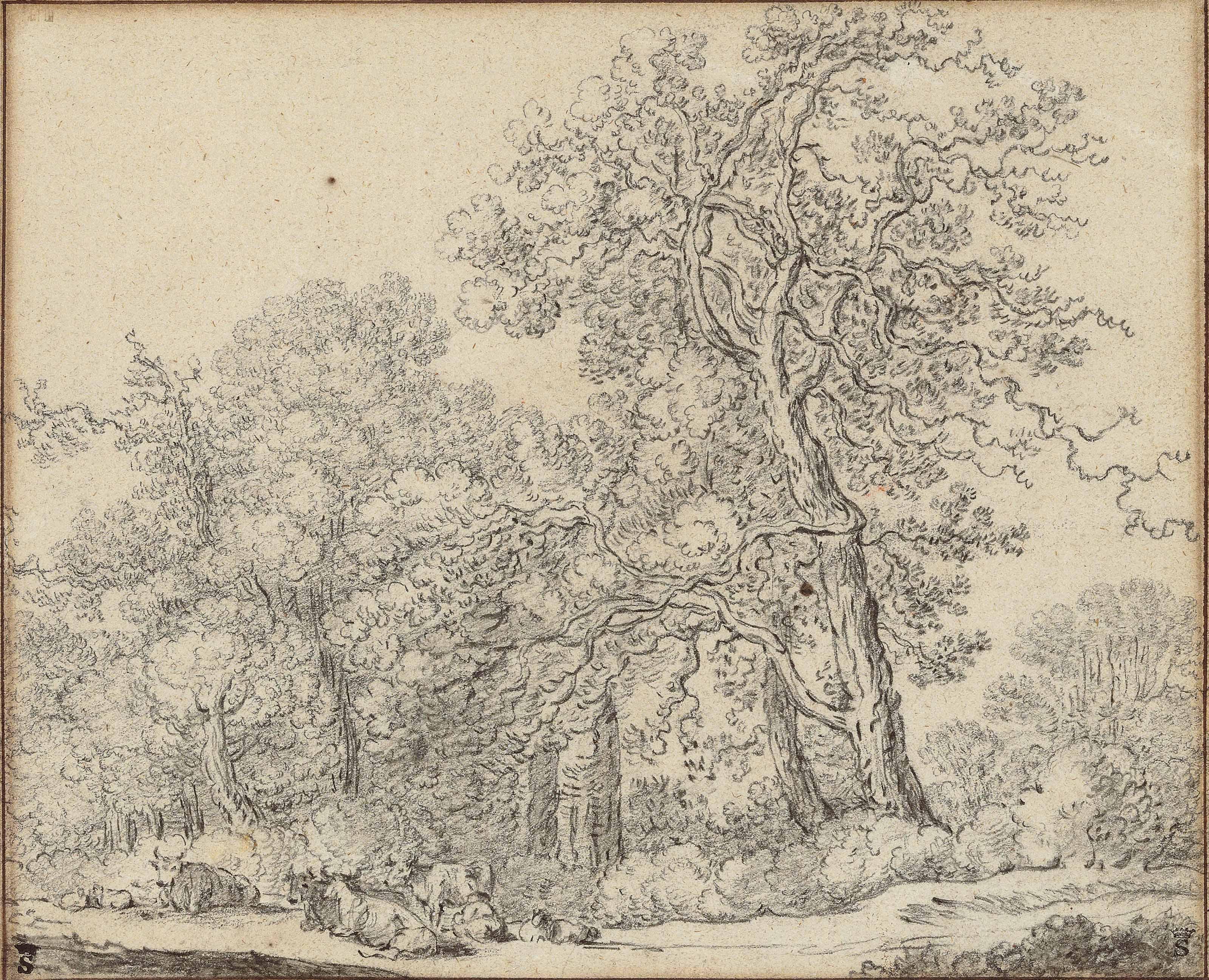 François Ryckhals - A forest border with a woman milking a cow