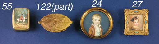 François Théodore Rochard - A young child, facing right in pale brown coat and cream coloured collar, wearing a black hat with a red flower