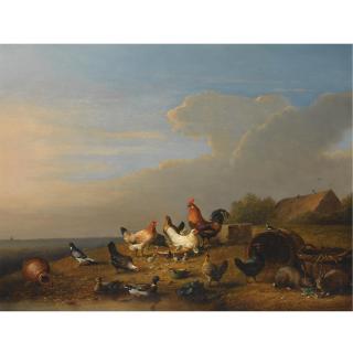 François van Severdonck - Poultry And Rabbits Near The Waterside
