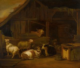 François Verwilt - Cows, goats and sheep in and around a barn