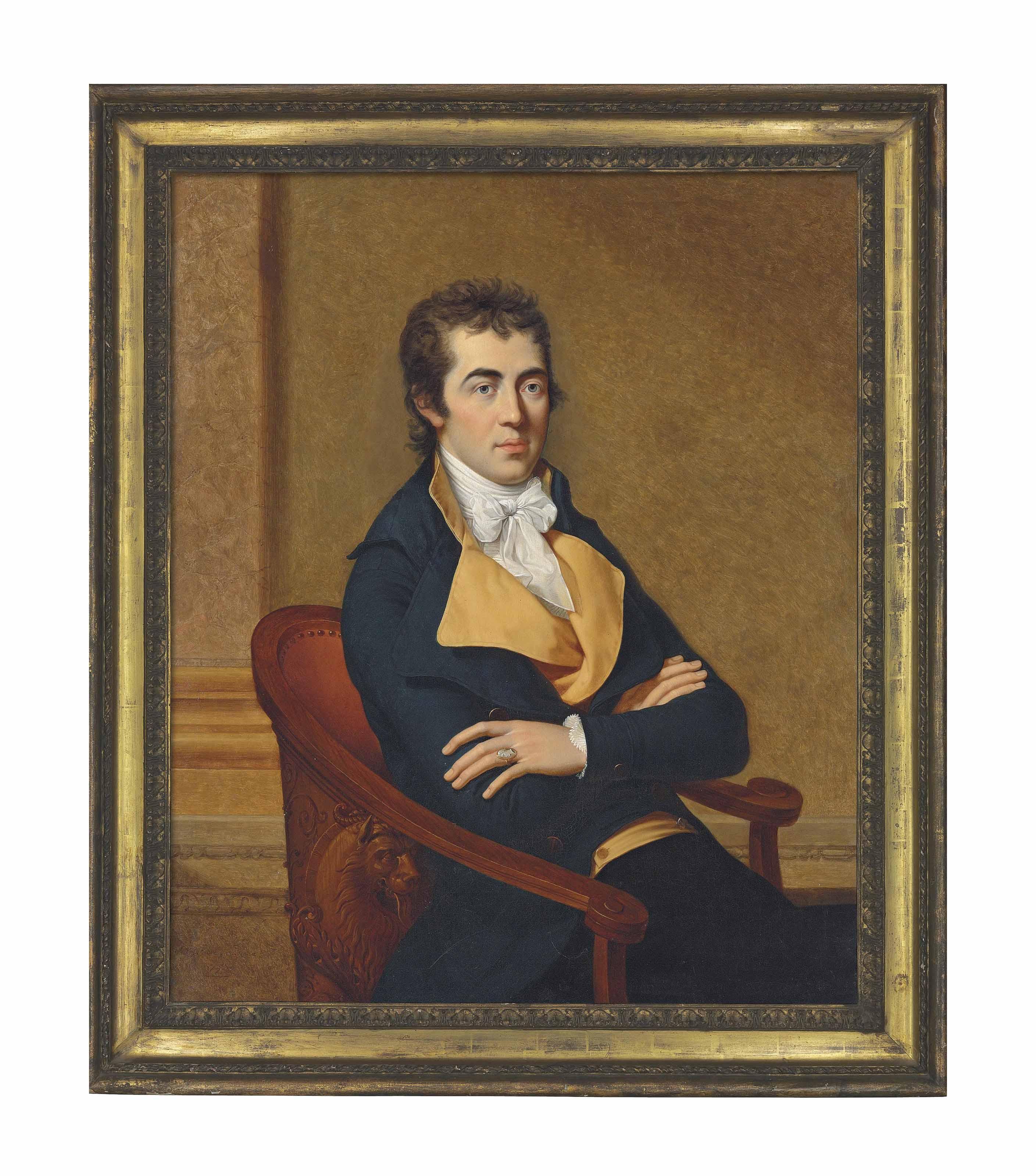 François-Xavier Fabre - Portrait of Henry Richard Vassall-Fox, 3rd Baron Holland (1773-1840), half-length, seated in a blue coat and yellow waistcoat