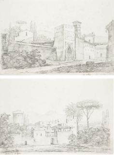 François-Xavier Fabre - Un Bâtiment À Rome; Et Un Bâtiment Près de Naples, Le Vésuve Dans Le Fond