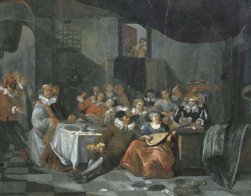 Francois Xavier Henri Verbeeck - Elegant company making music in an interior