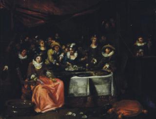 François Xavier Henri Verbeeck - Revellers at a feast; and a companion painting