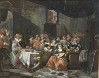 Francois Xavier Henri Verbeeck - The Sense of Hearing: elegant company making music in an interior