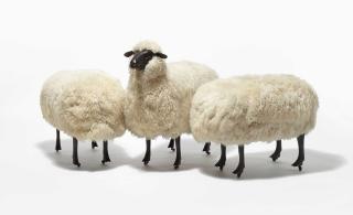 Francois-Xavier Lalanne - MOUTONS DE LAINE\',  UN MOUTON ET DEUX OTTOMANS