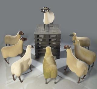 François-Xavier Lalanne - Troupeau de trois moutons de pierre, une brebis, un bélier et trois transhumants