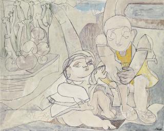 Francoise Gilot - Claude Et Paloma Dans Le Jardin