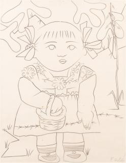 Françoise Gilot - Paloma in flower dress holding a basket