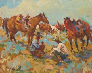 Frank B. Hoffman - Cowboy conversation 16 x 20 in. framed 21 1/2 x 26 in.