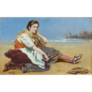 Frank Buchser - Fischermädchen Am Strand Sitzend Fisher Girl Sitting On The Beach
