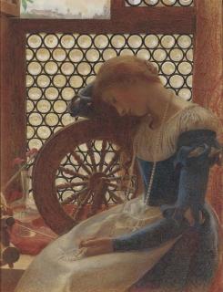 Frank Cadogan Cowper, R.A., R.W.S. - Margaret (Alone at her Spinning Wheel)  \