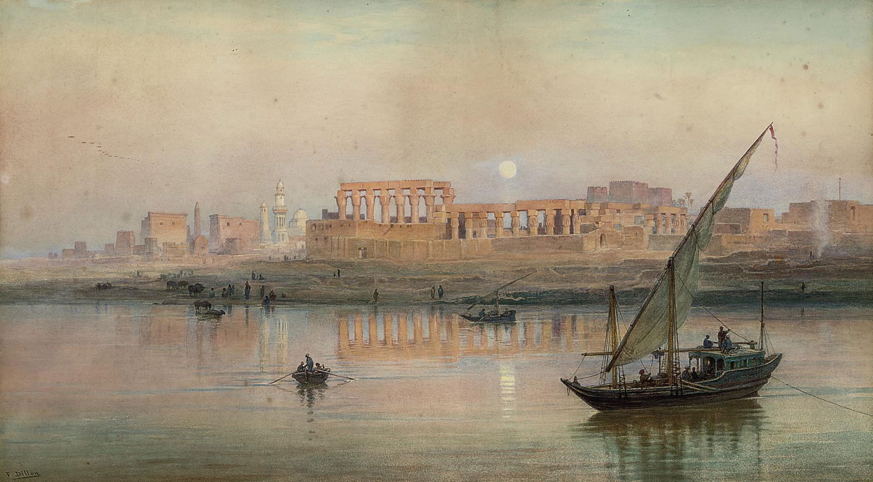 Frank Dillon, R.I. - A view of Luxor on the Nile, with Karnak