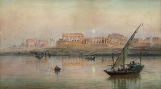 Frank Dillon, R.I. - A view of Luxor on the Nile, with Karnak