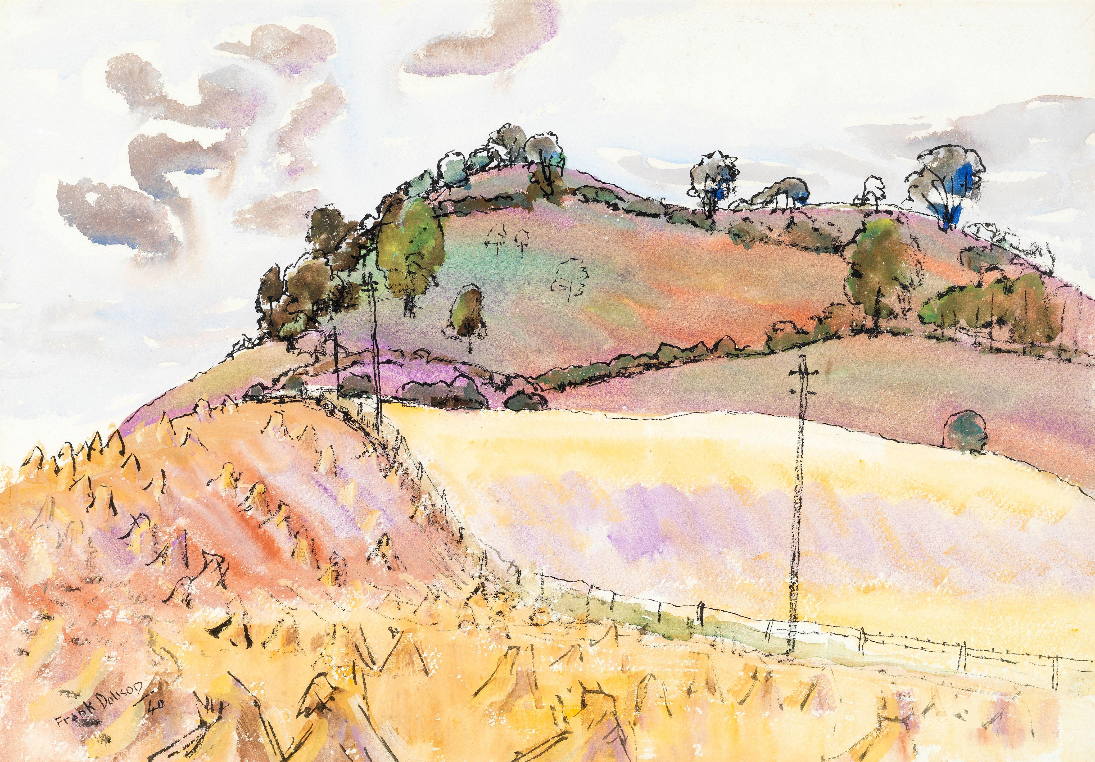 Frank Dobson R.A. - Field With Corn Stacks