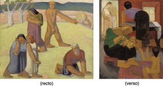 Frank Dobson, R.A. - Figures in a landscape (recto); Family in an interior (verso)