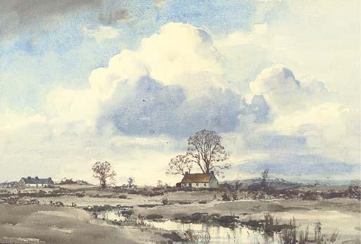 Frank Egginton - Cottages By A Stream Near Ballynahinch, Co. Down