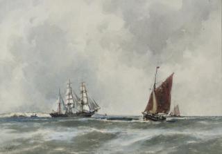 Frank Henry Mason, R.I., R.S.M.A. - A barquentine in the Channel