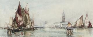 Frank Henry Mason, R.I., R.S.M.A. - Fishing craft on the Venetian lagoon