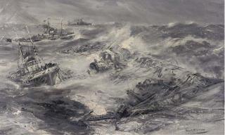 Frank Henry Mason, R.I. - The sinking of the New York registered Flying Enterprise on the 10th January, 1952, with the tug Turmoil standing by