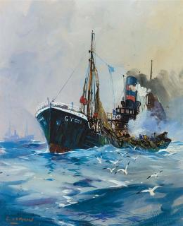 Frank Henry Mason - A fishing boat hauling in the nets