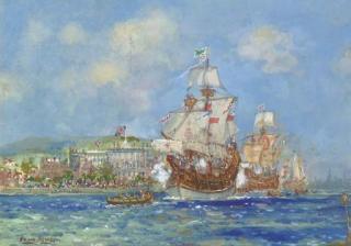 Frank Henry Mason - The departure of Sir Hugh Willoughby to find a route via the North West Passage to the Spiceries in the reign of Edward VI sailing in the year 1553.