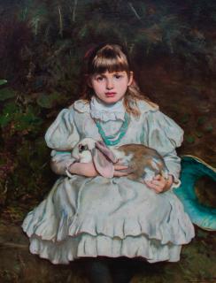Frank Holl, R.A., A.R.W.S. - The Pet Rabbit