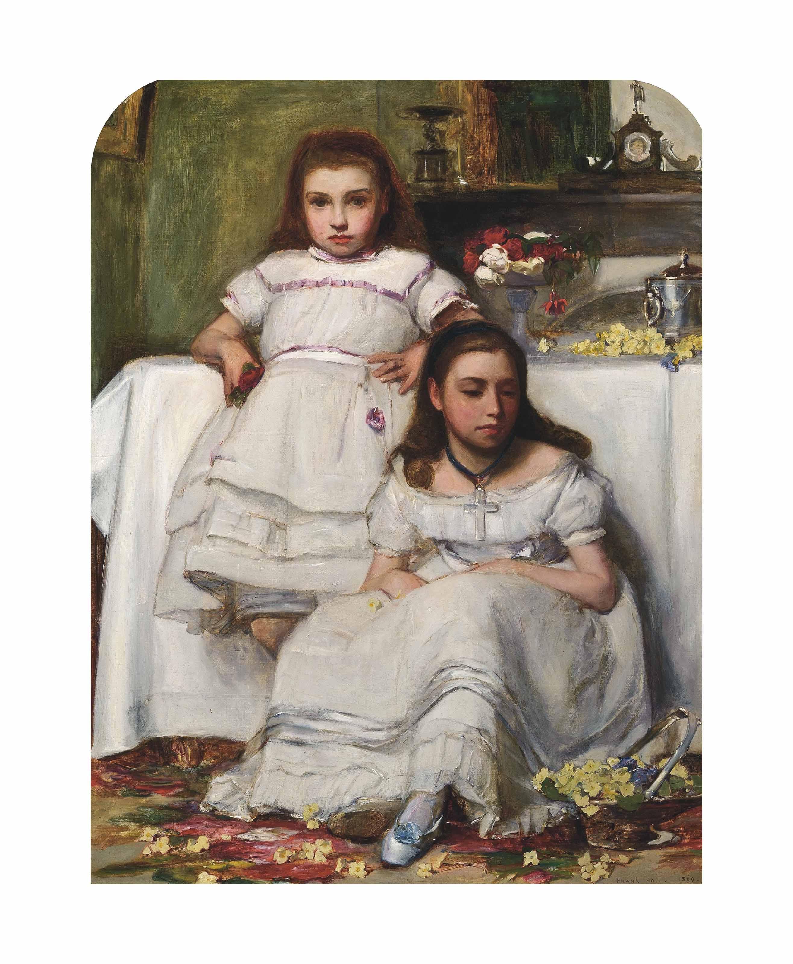 Frank Holl, R.A. - Portrait Of Two Girls, Dressed In White