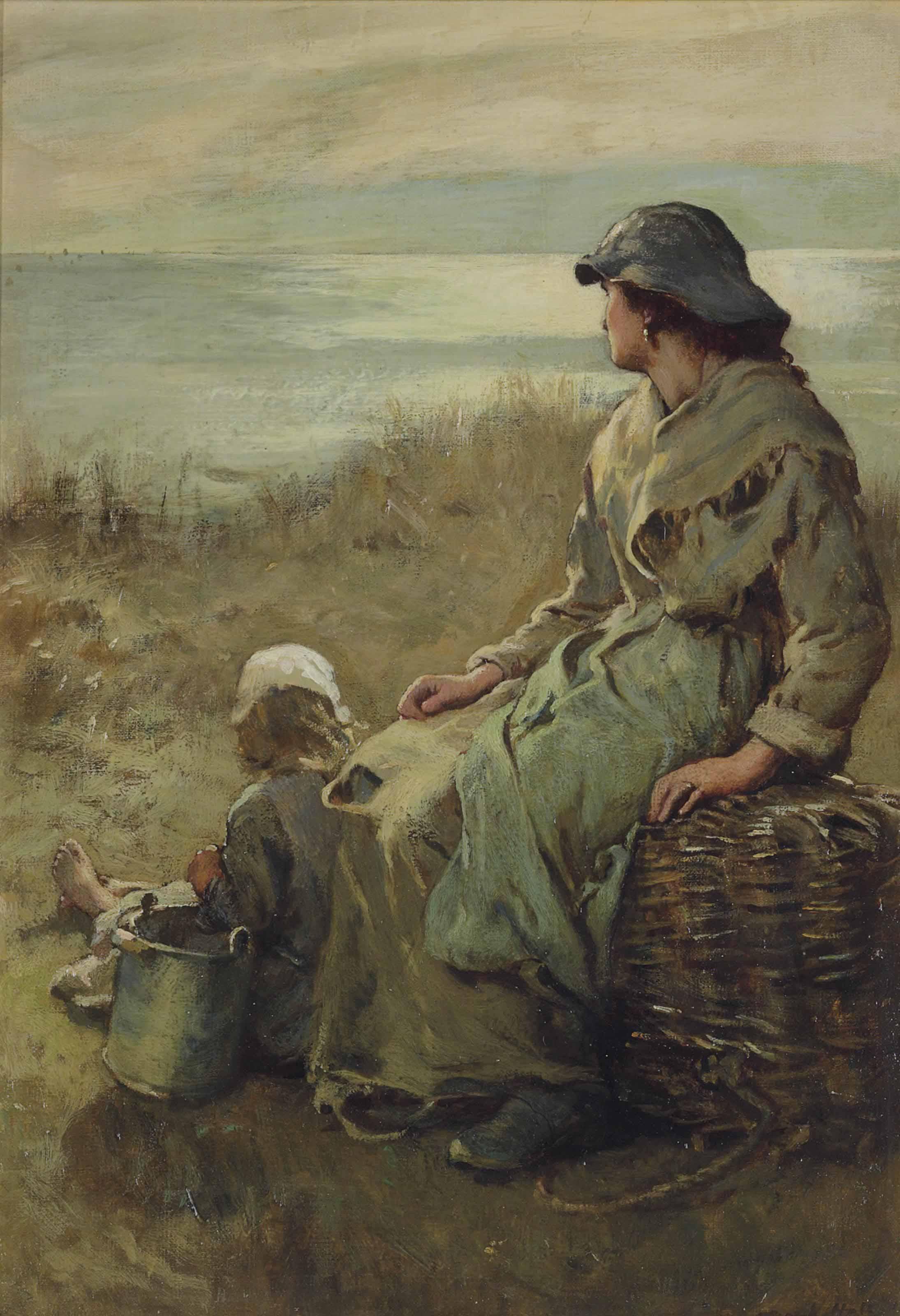 Frank Holl, R.A. - Waiting the return of the boats, Cullercoats, Northumberland