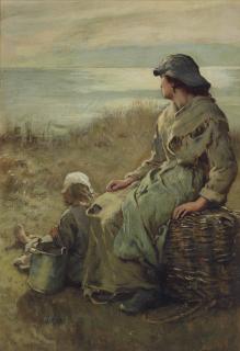 Frank Holl, R.A. - Waiting the return of the boats, Cullercoats, Northumberland