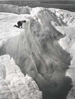 Frank Hurley - Correll on the edge of a Ravine in the ice-sheet, Adelie Land