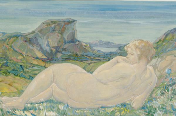 Frank Joseph Van Sloun - Reclining nude in a landscape; and a companion drawing