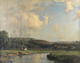 Frank Mckelvey R.H.A., R.U.A. - Cattle Watering On A Summer\'S Day