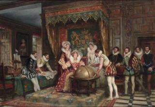 Frank Moss Bennett - Sir Francis Drake indicating the Spanish Armada to Elizabeth I