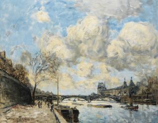 Frank Myers Boggs - Paris, La Seine Et Le Musée Du Louvrefrank Myers Boggs, Dit Frank-Boggs ; Paris The Seine River And The Louvre ; Signed And Dated  1881 Lower Left ; Oil On Canvas