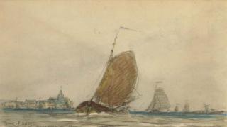 Frank Myers Boggs - Une Vue de Dordrecht, Des Voiliers Au Premier Plan