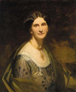 Frank O. Salisbury, R.I., R.O.I., R.P. - Portrait of a lady, bust-length, in a grey dress and green wrap