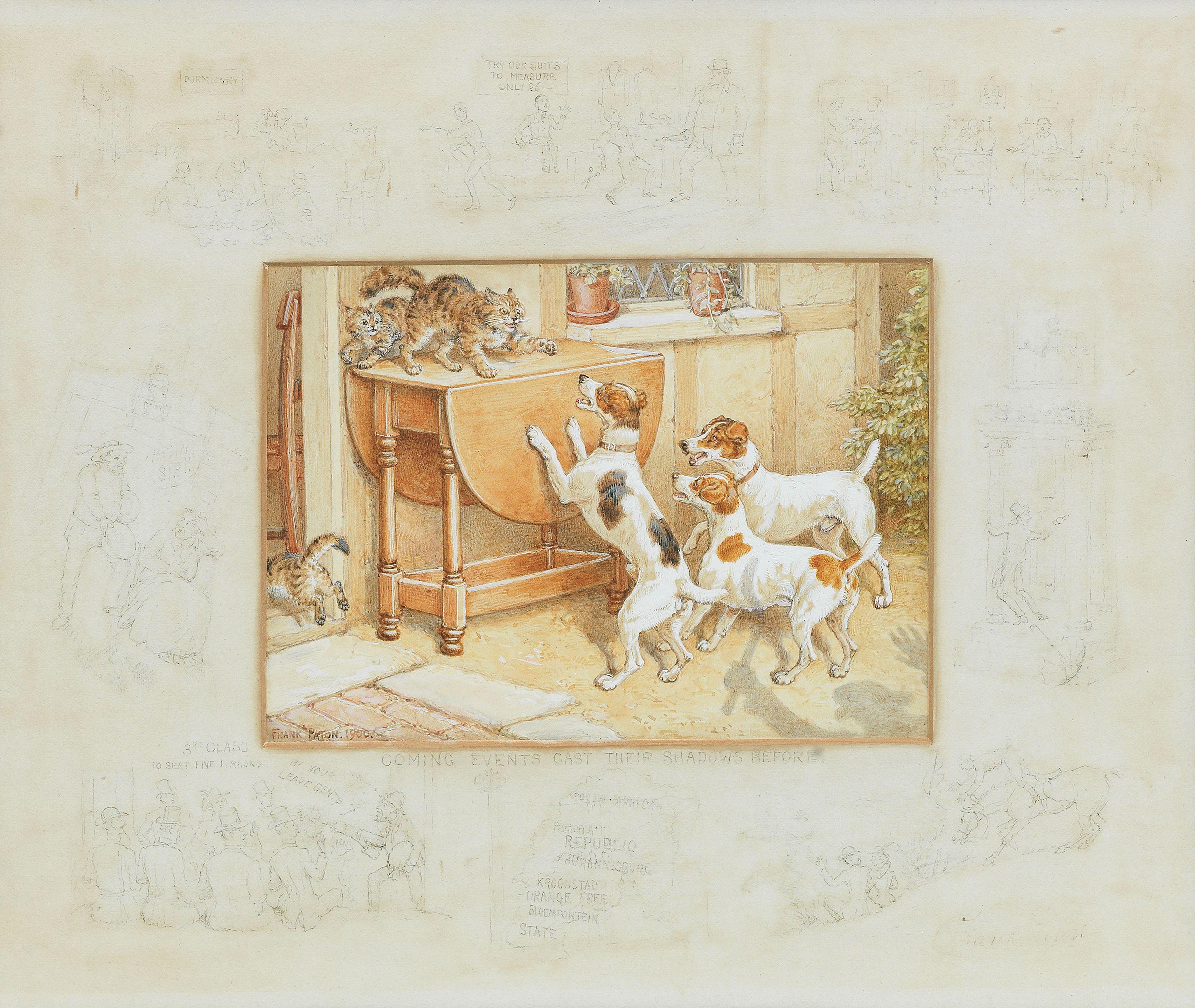 Frank Paton - Coming Events Cast Their Shadows Before watercolour 10.5 x 15cm (4 1/8 x 5 7/8in); mount 22.5 x 27.5cm (8 7/8 x 10 13/16in).
