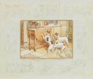 Frank Paton - Coming Events Cast Their Shadows Before watercolour 10.5 x 15cm (4 1/8 x 5 7/8in); mount 22.5 x 27.5cm (8 7/8 x 10 13/16in).