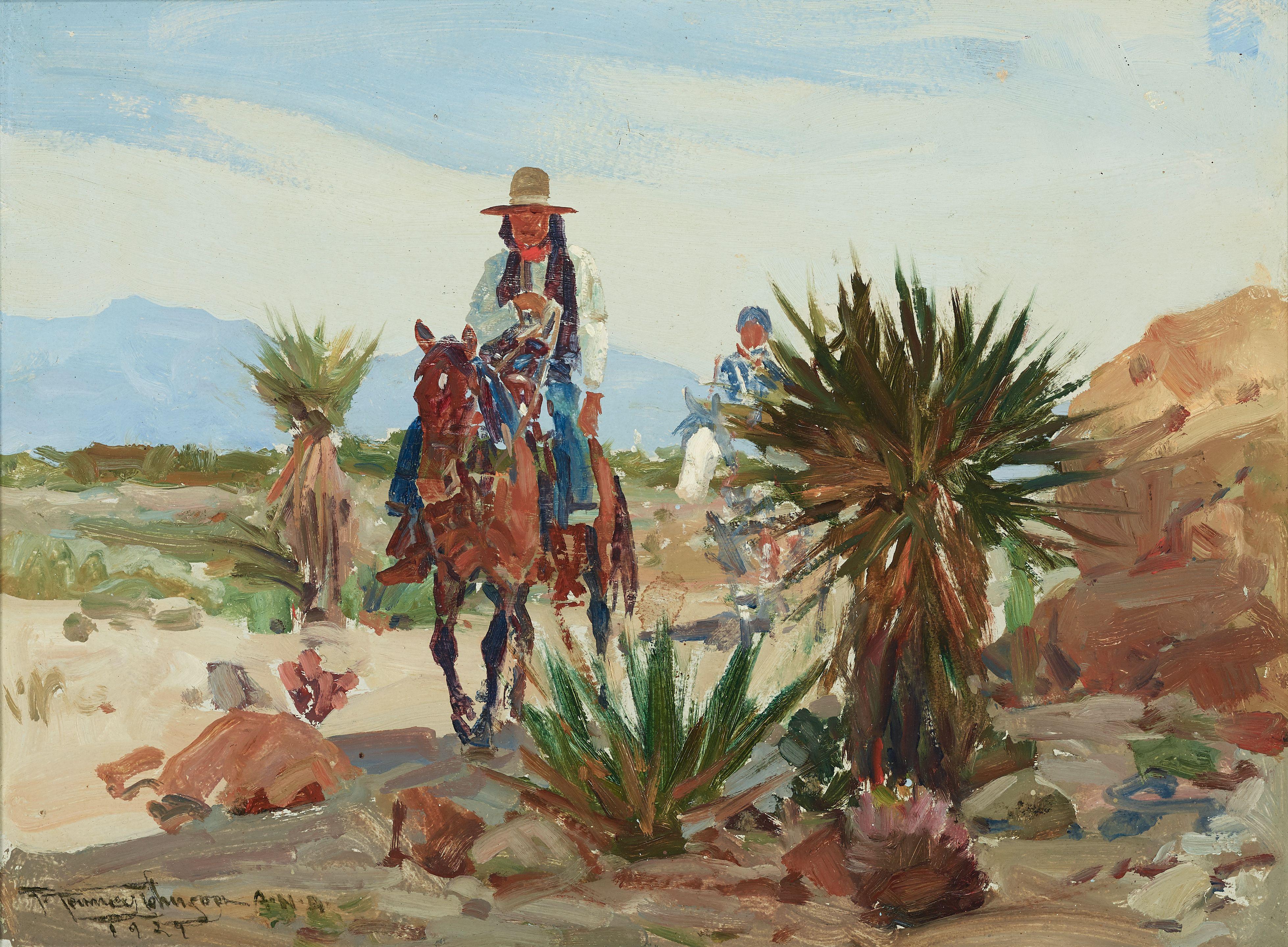 Frank Tenney Johnson - A landscape with two riders on a trail