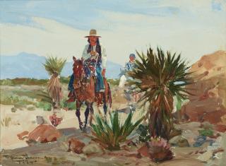 Frank Tenney Johnson - A landscape with two riders on a trail