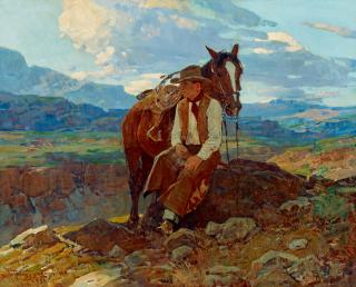 Frank Tenney Johnson - An Idle Dreamer 24 1/4 x 30 in. framed 29 x 35 in.