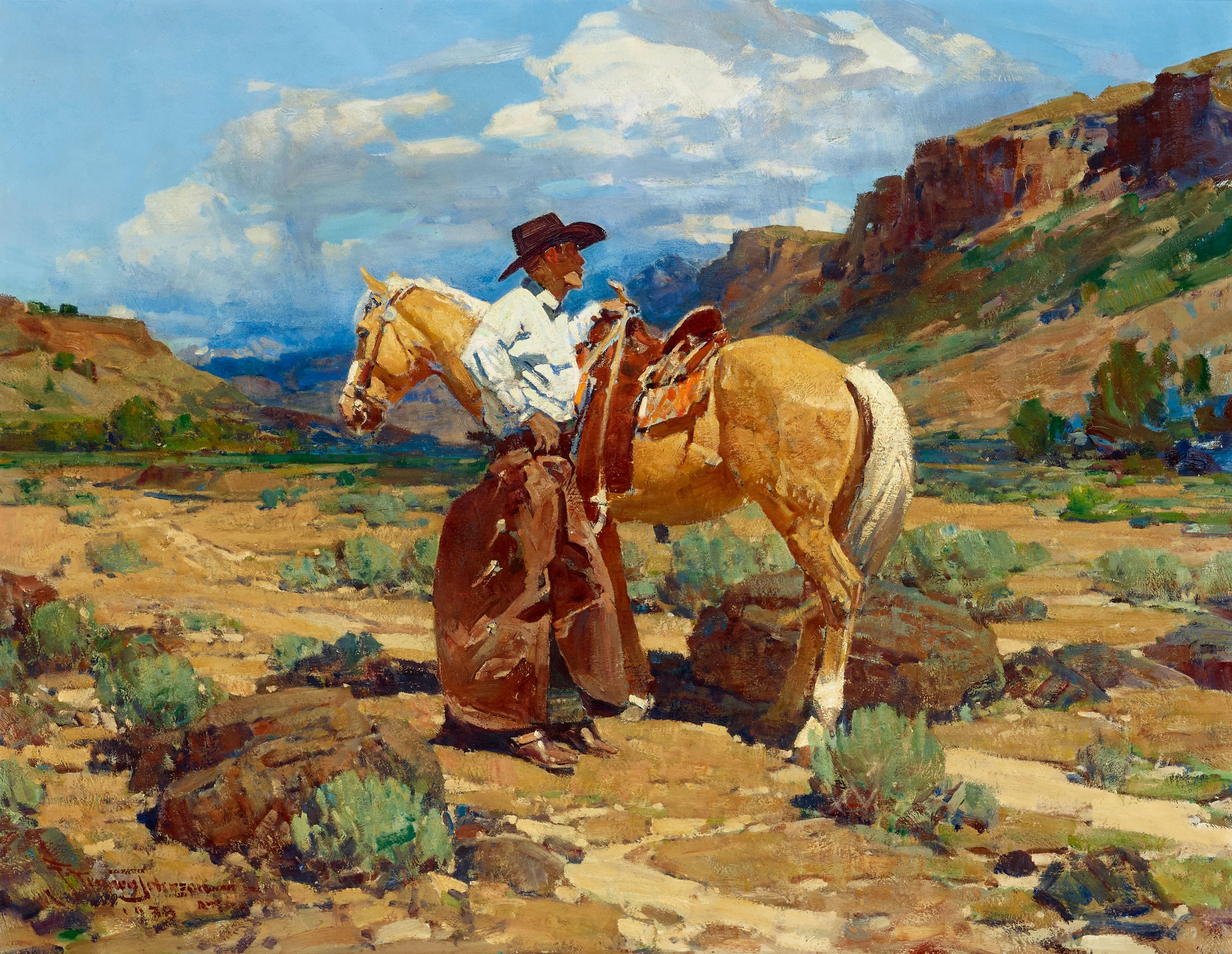 Frank Tenney Johnson - Rim Rock Wrangler 28 x 36 in. framed 34 x 42 in.