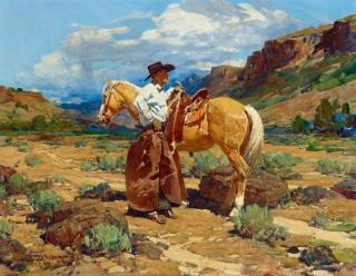 Frank Tenney Johnson - Rim Rock Wrangler 28 x 36 in. framed 34 x 42 in.