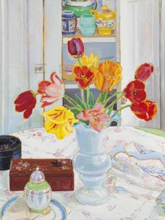 Frank Trefny - Tulips In A White Vase; And A Companion Painting