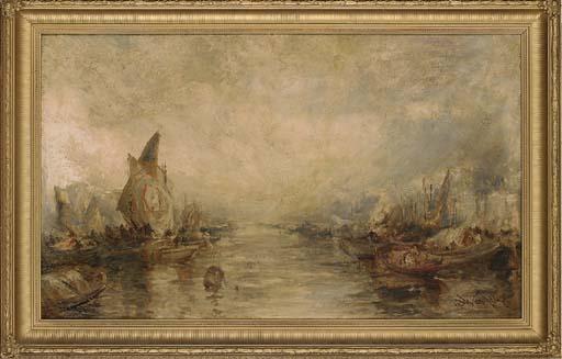 Frank Wasley - Boats on a canal, thought to be Venice