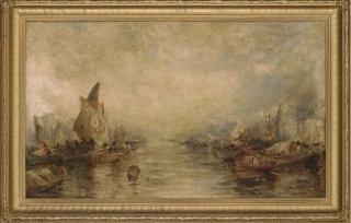 Frank Wasley - Boats on a canal, thought to be Venice